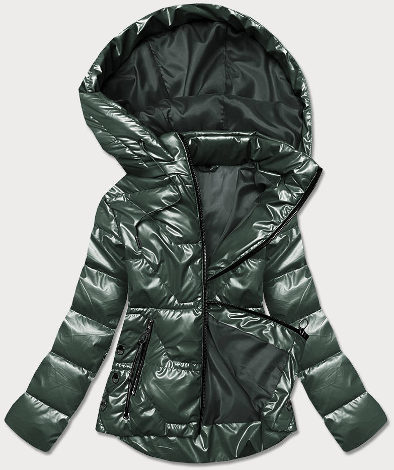 Zelená dámská bunda s kapucí (B8007-10) Zelená XXL (44)