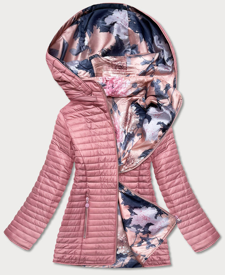 Růžová dámská oboustranná bunda s kapucí (SF732) Růžová 46