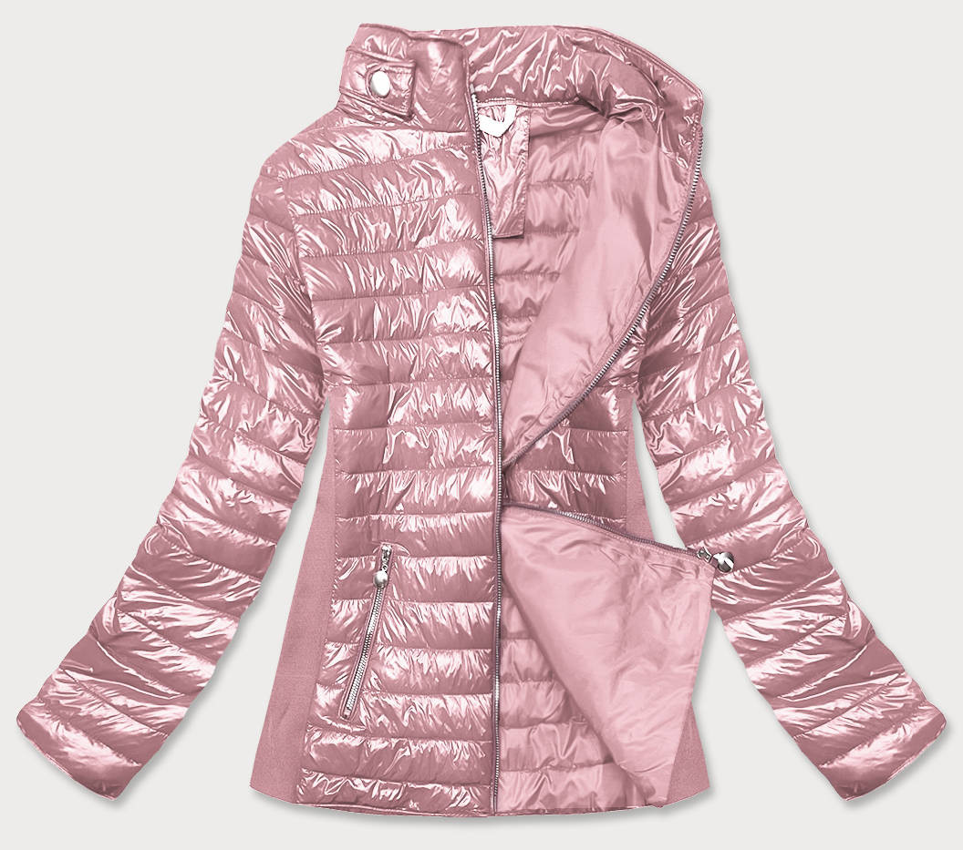 Růžová dámská lesklá bunda (7210-52) Růžová 46