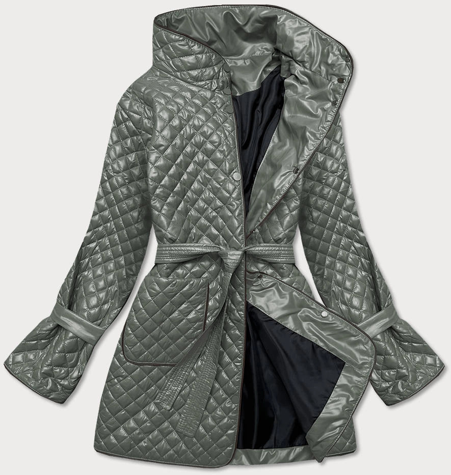 Šedozelená dámska prešívaná bunda s opaskom (7262) odstíny zelené S (36)