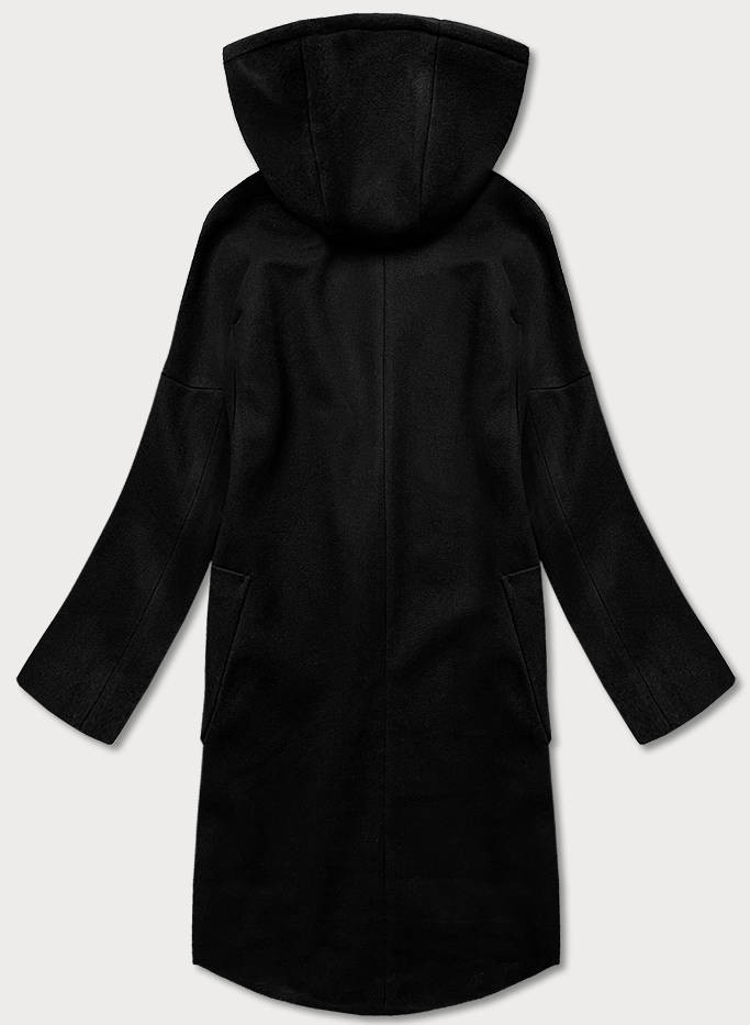 Černý dámský kabát plus size s kapucí (2728) odcienie czerni 48