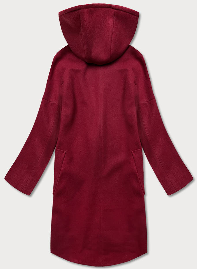 Dámský kabát plus size v bordó barvě s kapucí (2728) Kaštan 46