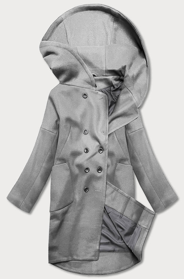Šedý dámský kabát plus size s kapucí (2728) odcienie szarości 46