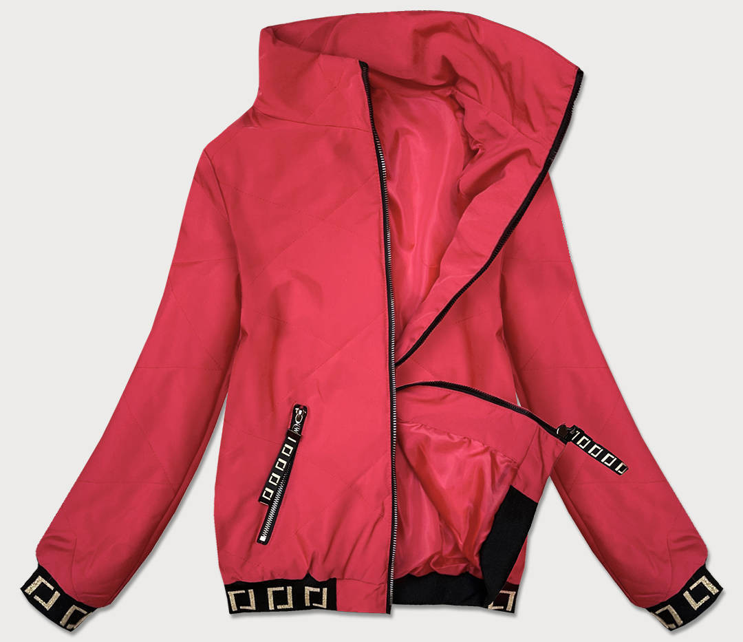 Krátká červená dámská bunda se stojáčkem (B8016-4) Barva: odcienie czerwieni, Velikost: S (36)