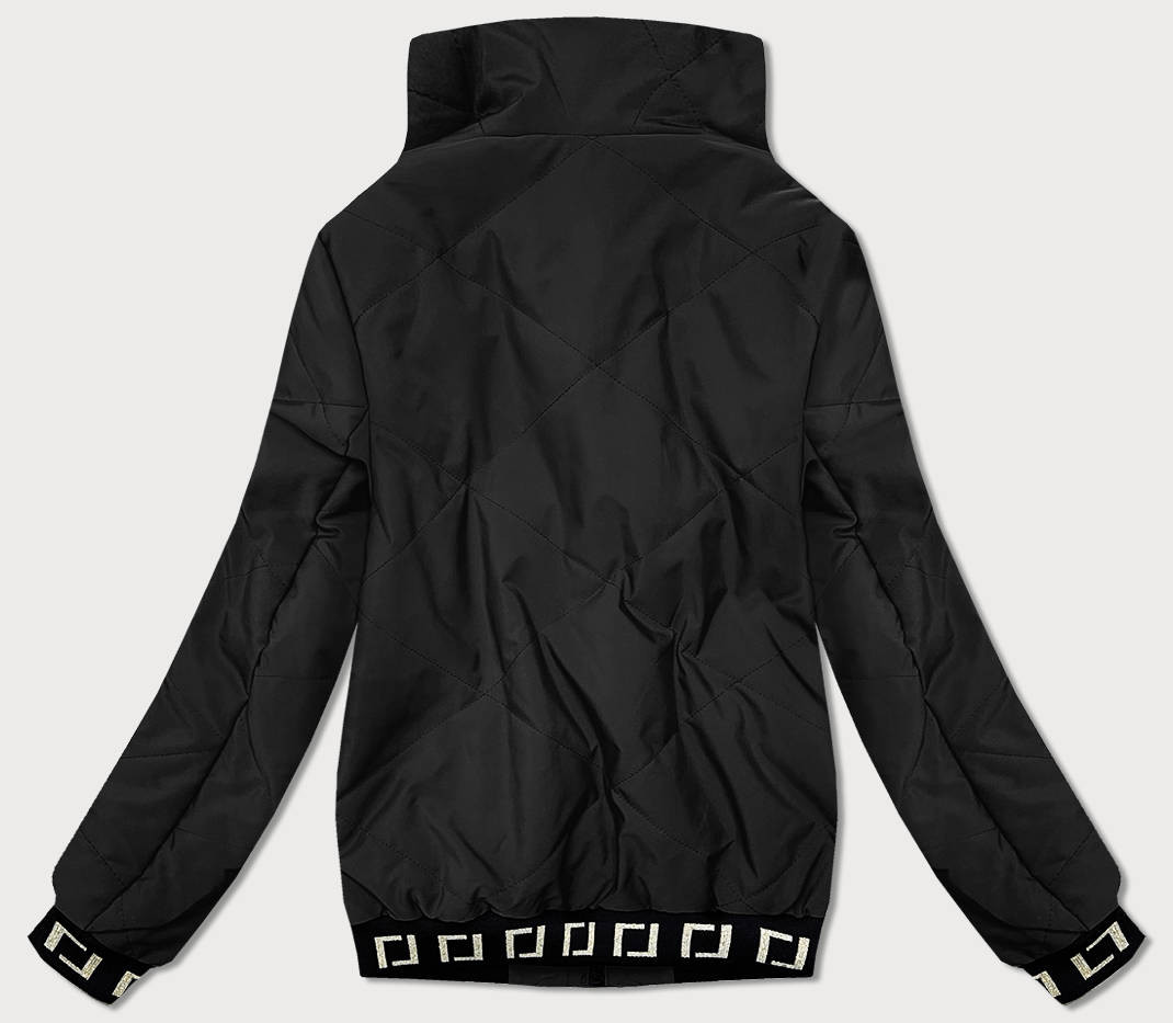 Krátká černá dámská bunda se stojáčkem (B8016-1) Barva: odcienie czerni, Velikost: M (38)