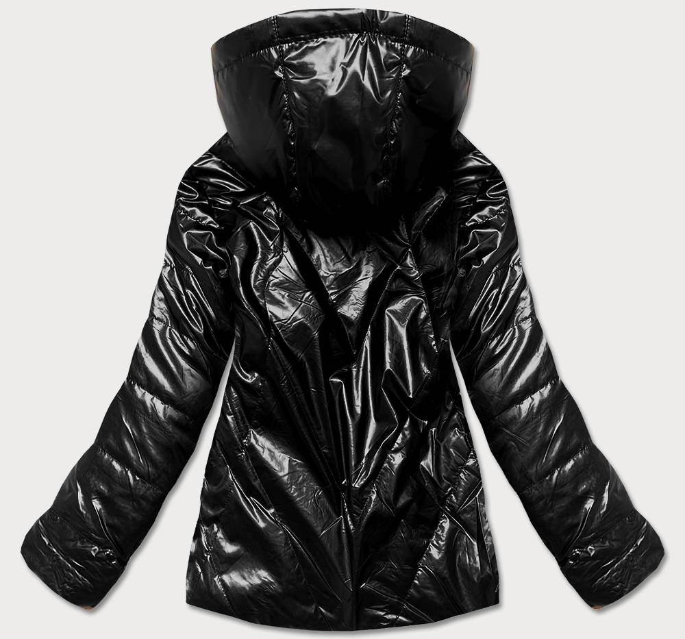 Krátká černá lesklá dámská bunda (W586-1) odcienie czerni XXL (44)