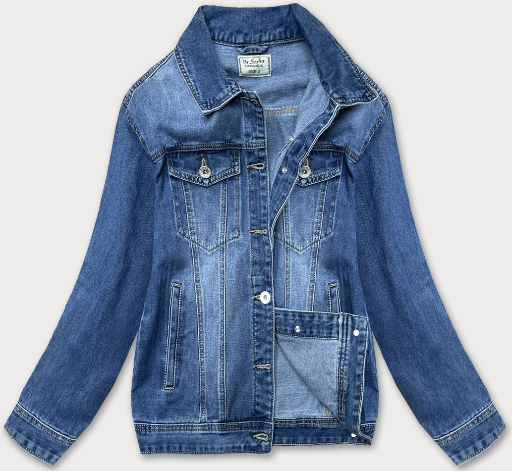 Světle modrá dámská džínová bunda s límečkem (D3361) modrá L (40)