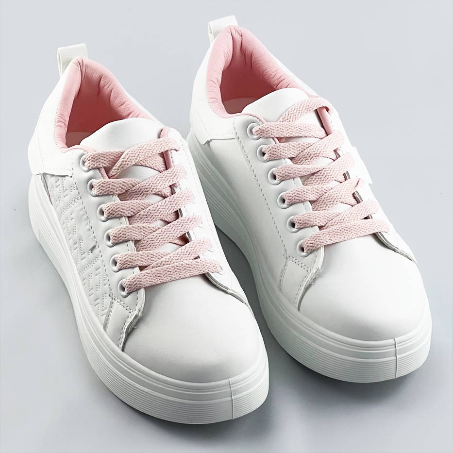 Bílo-růžové dámské šněrovací sneakersy (C1029) Růžová XL (42)