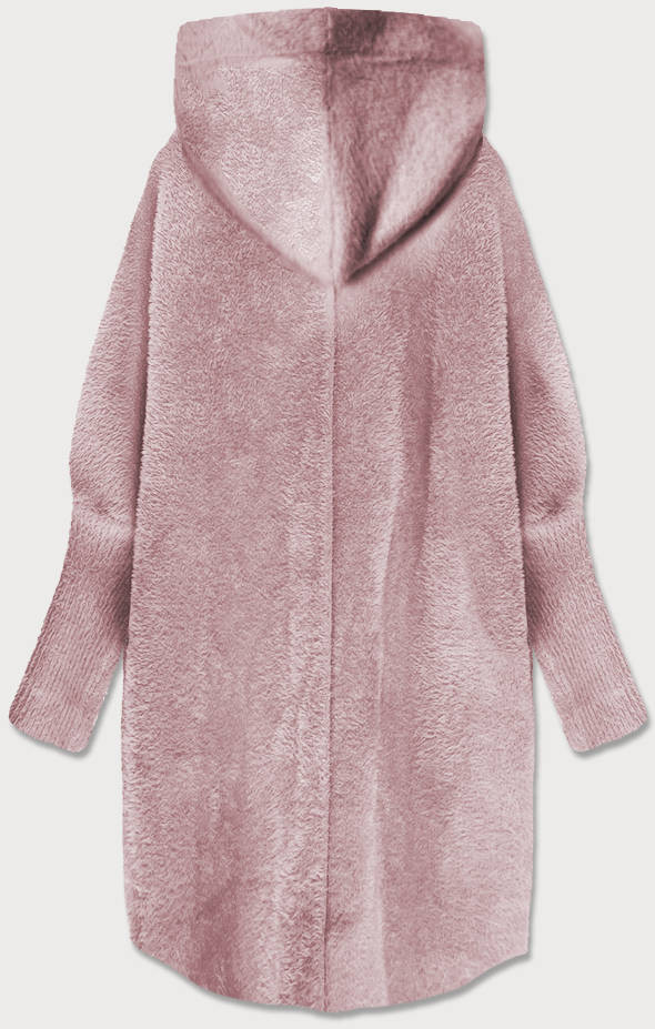 Dlouhý vlněný přehoz přes oblečení typu "alpaka" ve špinavě růžové barvě s kapucí (908) Růžová jedna velikost