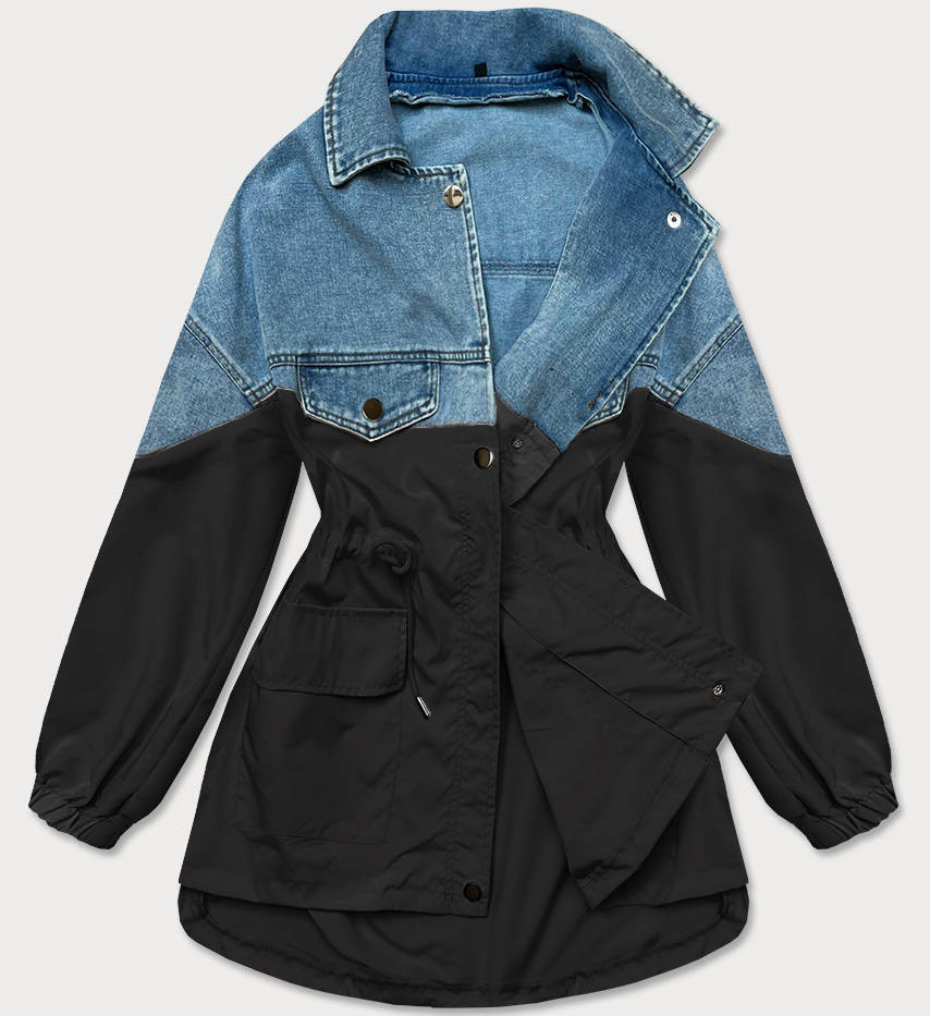 Světle modro-černá volná džínová bunda z různých spojených materiálů (B9791-5001) odcienie niebieskiego L (40)