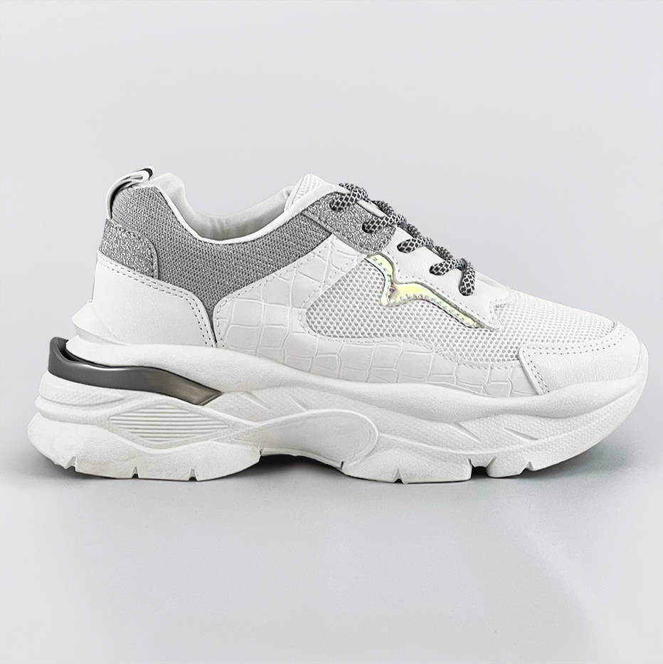 Bílo-šedé šněrovací dámské sportovní boty (LU-3) Bílá XL (42)
