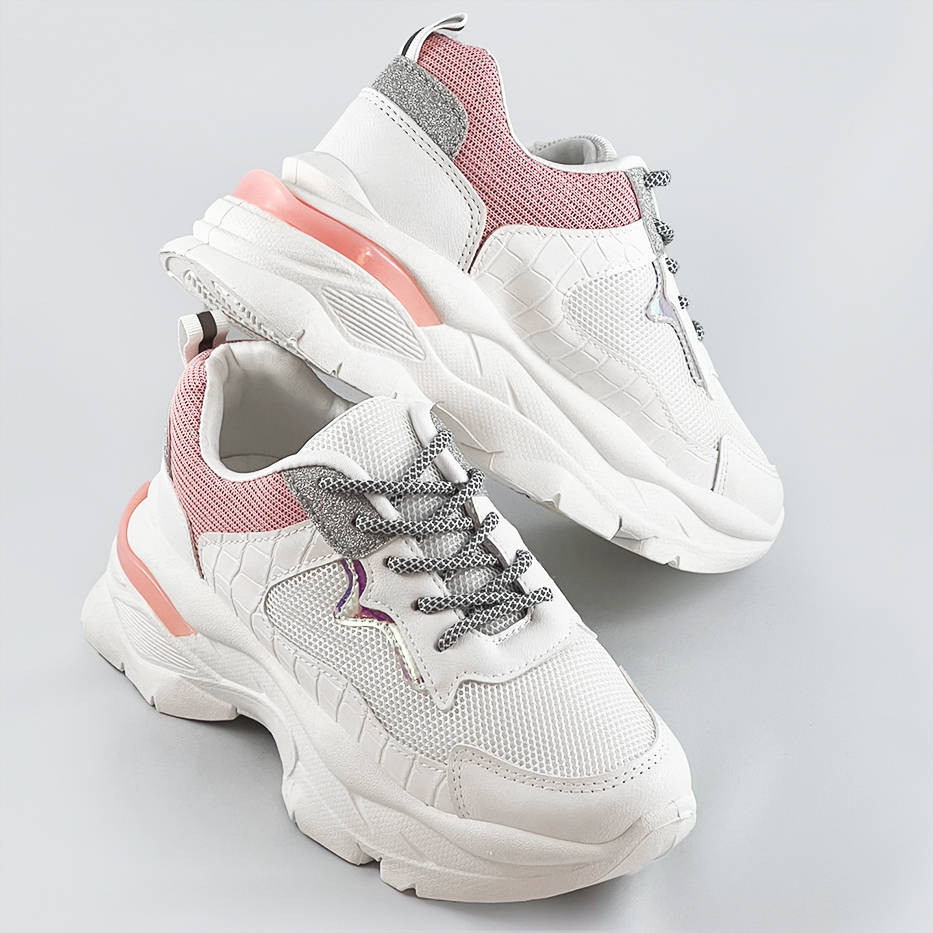 Bílo-růžové dámské šněrovací sportovní boty (LU-3) Růžová XL (42)