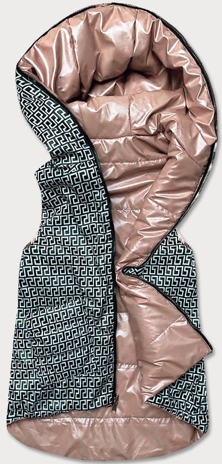 Levně Béžová dámská rozšířená oboustranná vesta (B8005-51) Béžová XXL (44)