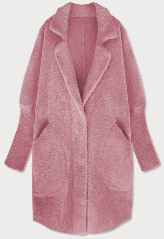 Dlouhý vlněný přehoz přes oblečení typu "alpaka" v lososové barvě (7108) Růžová jedna velikost