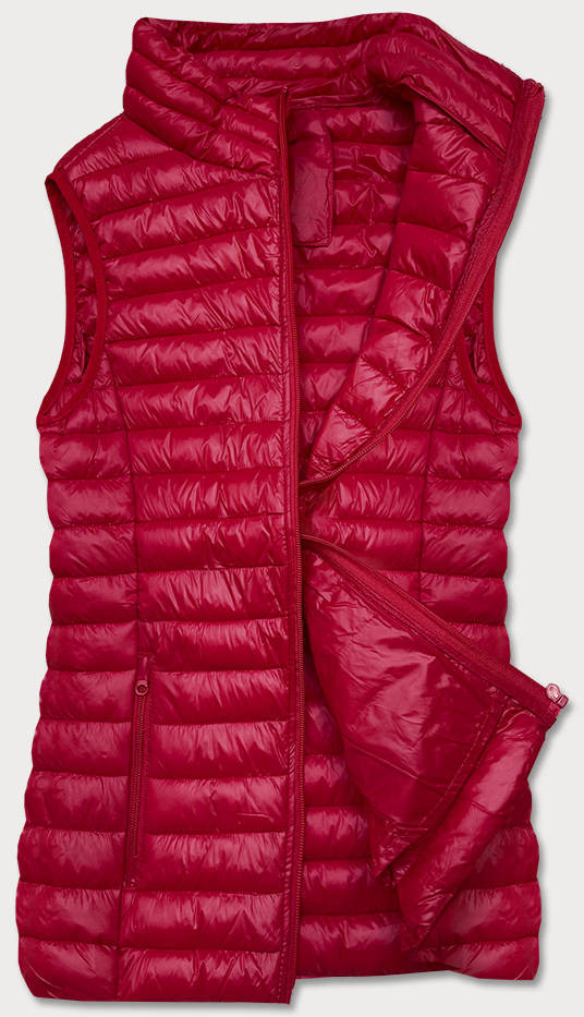 Krátká prošívaná dámská vesta v bordó barvě (5M702-6) Barva: odcienie czerwieni, Velikost: L (40)