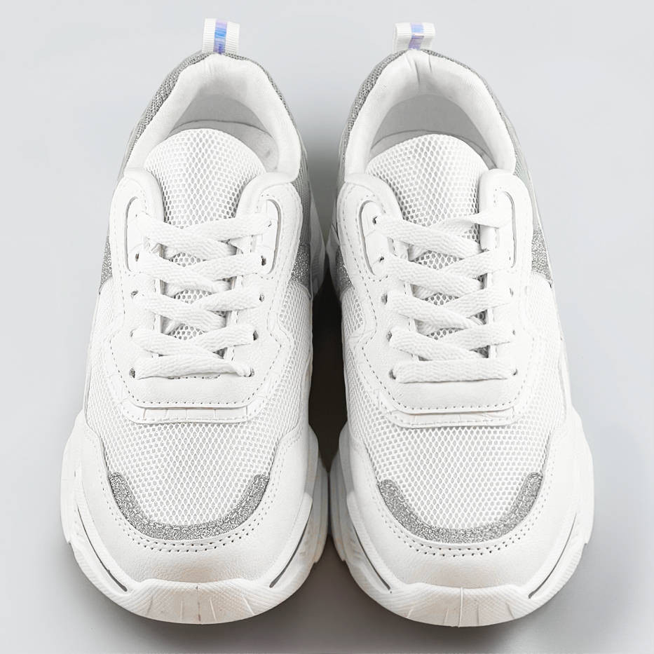 Bílo-šedé dámské sneakersy s brokátovými vsadkami (LU-2) Bílá XL (42)