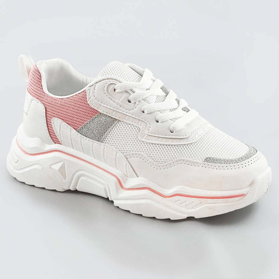 Bílo-růžové dámské sneakersy s brokátovými vsadkami (LU-2) Růžová XL (42)