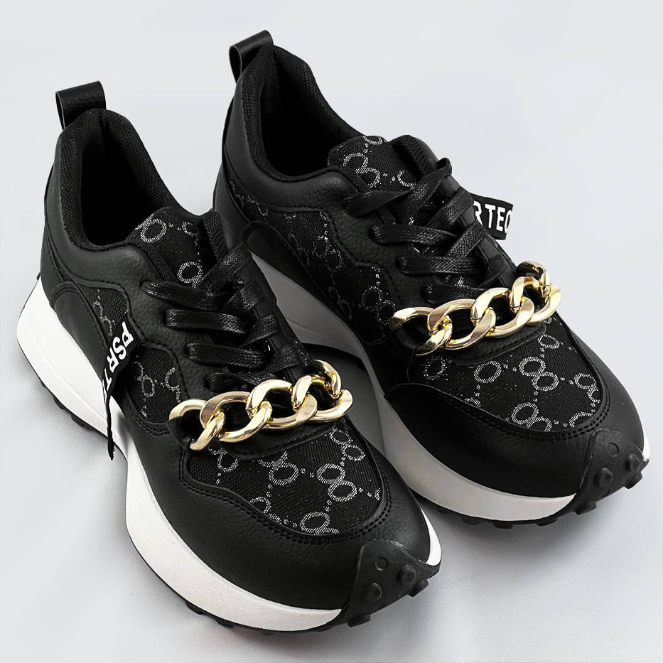 Černé sportovní boty s řetízkem (N-205) Barva: odcienie czerni, Velikost: XL (42)