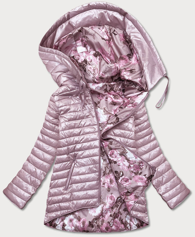 Oboustranná dámská květovaná bunda v pudrově růžové barvě (PC-7509-52) Růžová 48