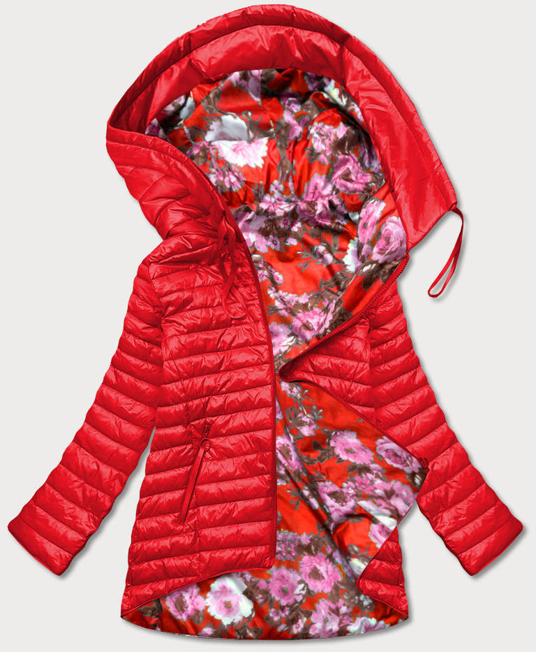 Červená obojstranná dámska kvetovaná bunda (PC-6105-16) červená L (40)