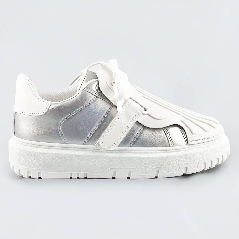 Stříbrno-bílé dámské sportovní boty se zakrytým šněrováním (RA2049) bílá XL (42)
