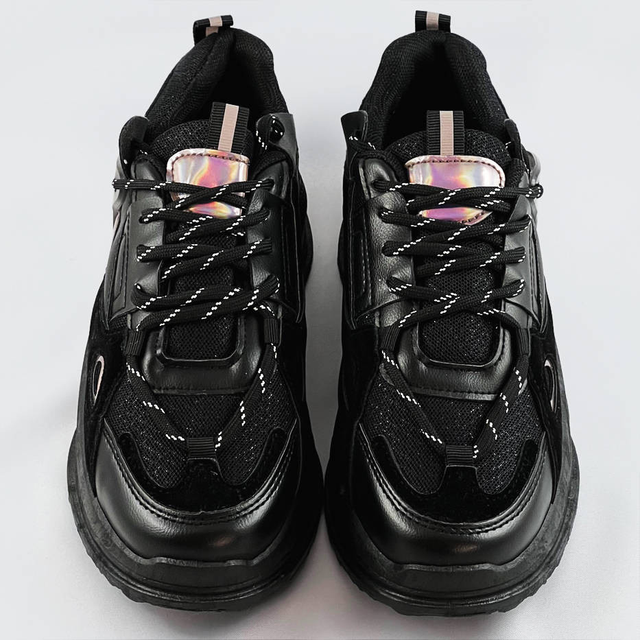 Černé šněrovací boty se zvýšenou podrážkou (7002) odcienie czerni XL (42)