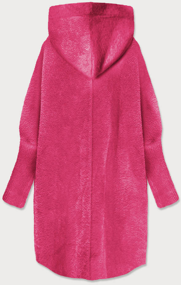 Dlouhý růžový vlněný přehoz přes oblečení typu "alpaka" s kapucí (908) Růžová jedna velikost
