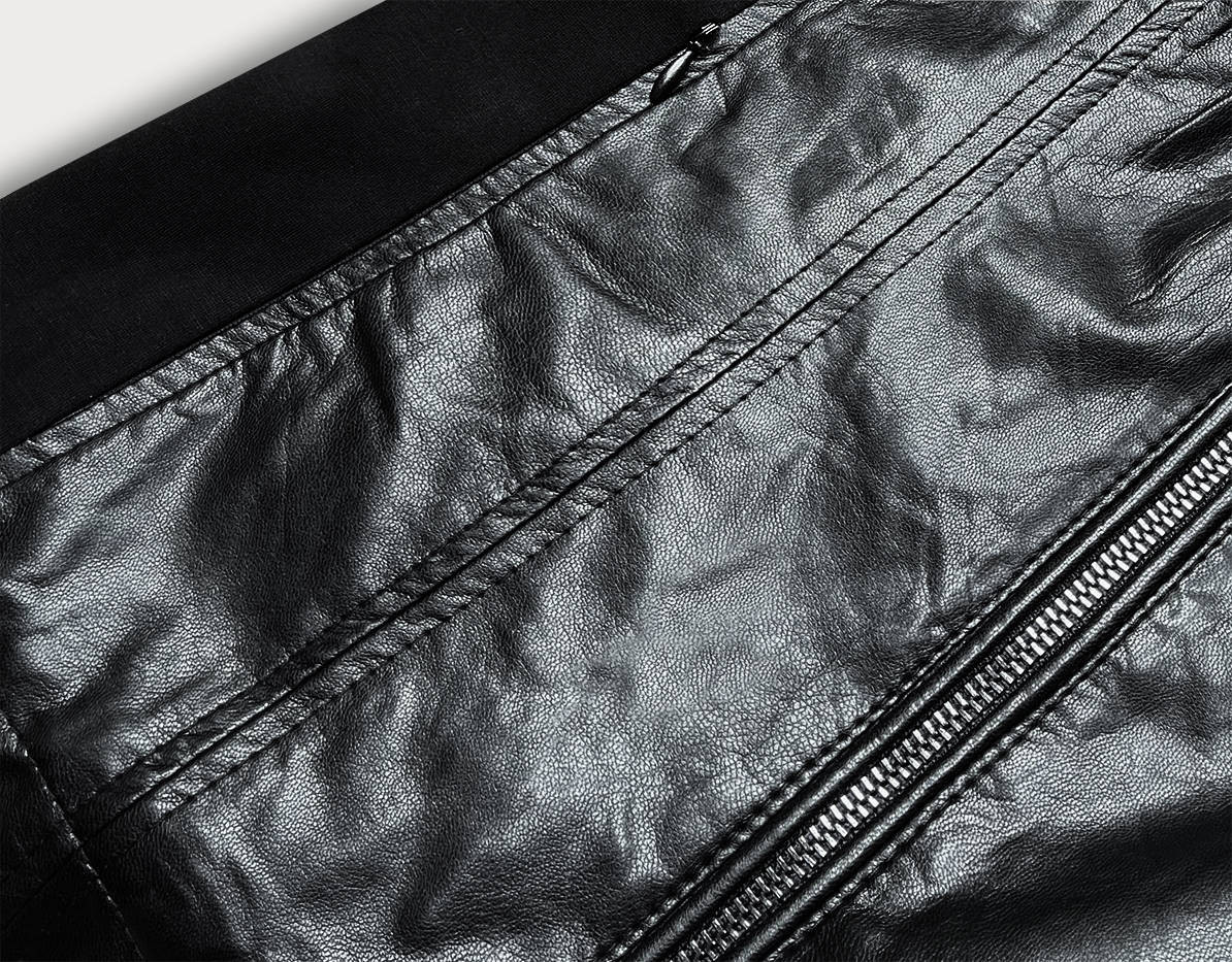 Vypasovaná černá dámská bunda s různých spojených materiálů (752ART) Barva: odcienie czerni, Velikost: L (40)