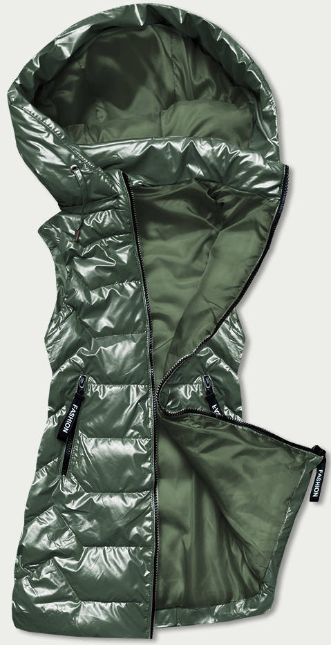 Lesklá zelená dámská vesta s kapucí (B8019-10) zielony L (40)