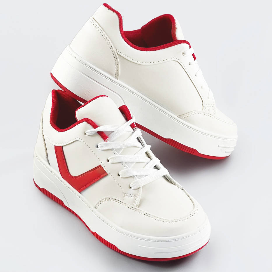 Bílo-červené dámské sportovní šněrovací boty (S070) Bílá XL (42)