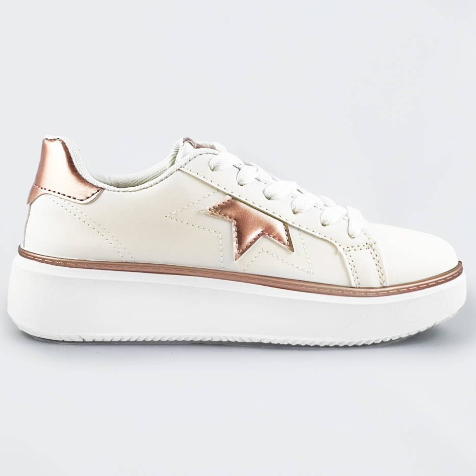 Bílo-měděné šněrovací tenisky sneakers s hvězdičkou (BB126N) Barva: odcienie bieli, Velikost: XL (42)