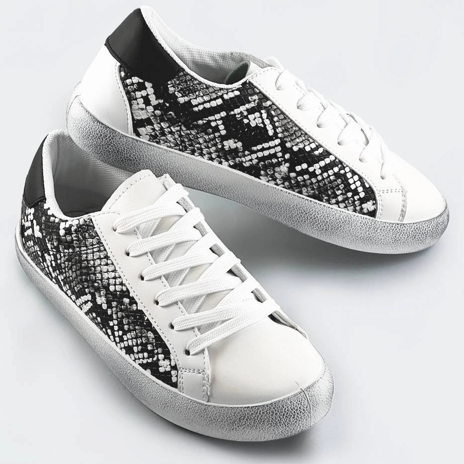 Bielo-čierne dámske trampky so zvieracím motívom - had (6343) odstíny černé XL (42)