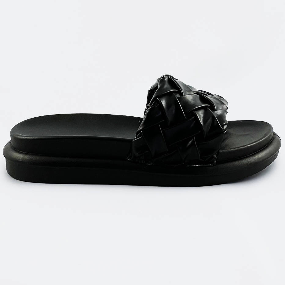 Černé dámské pantofle se zapleteným páskem (XA-137) Barva: odcienie czerni, Velikost: XL (42)