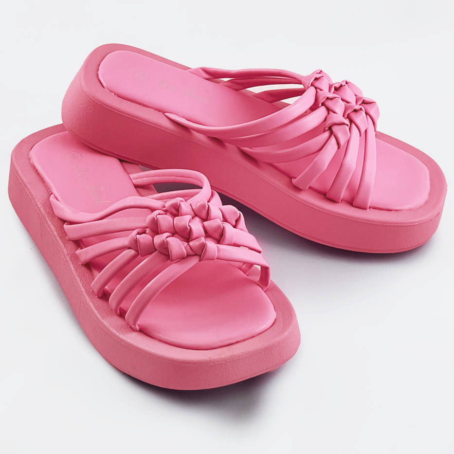 Růžové dámské pantofle s plochou podrážkou (CM-59) Růžová XL (42)