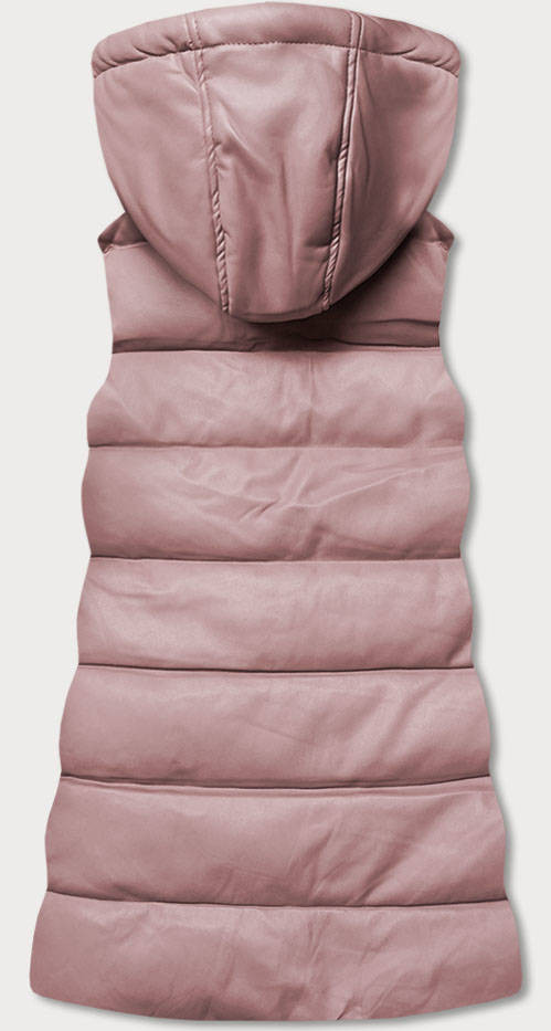 Teplá dámská vesta v pudrově růžové barvě z eko kůže (D-3231-59S) Růžová L (40)