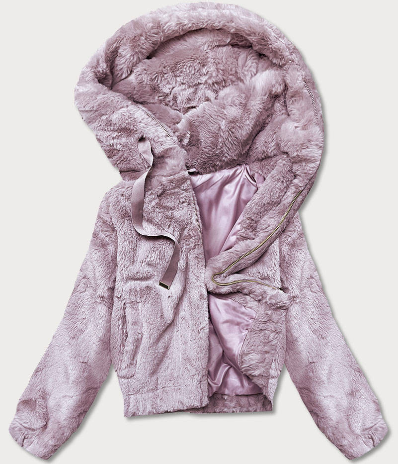 Krátká růžová dámská kožešinová bunda (B8050-81) Růžová L (40)