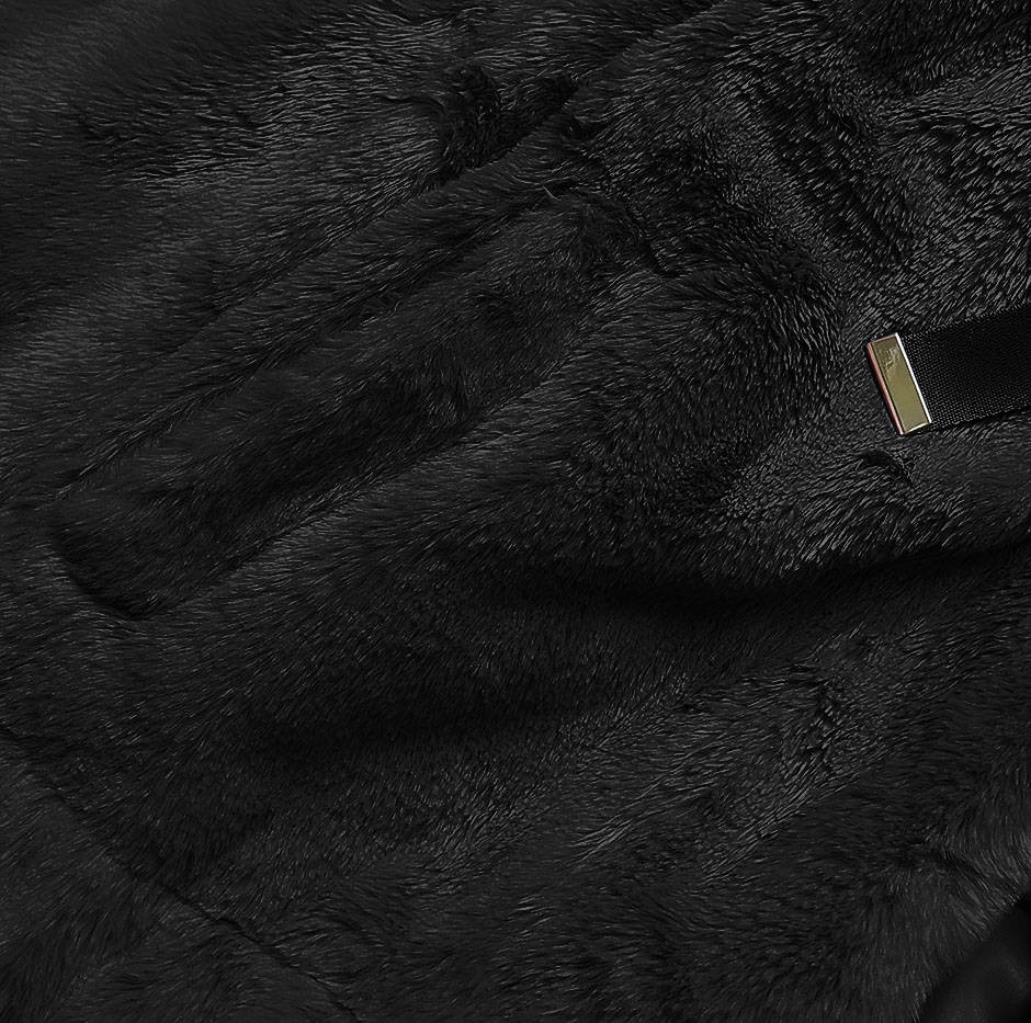 Krátká černá dámská kožešinová bunda (B8050-1) černá XL (42)