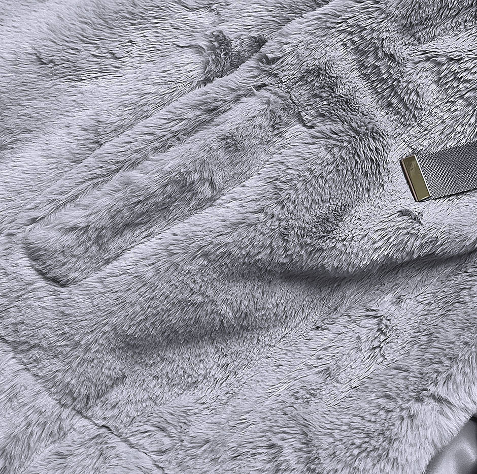 Krátká šedá dámská kožešinová bunda (B8050-9) odcienie szarości L (40)