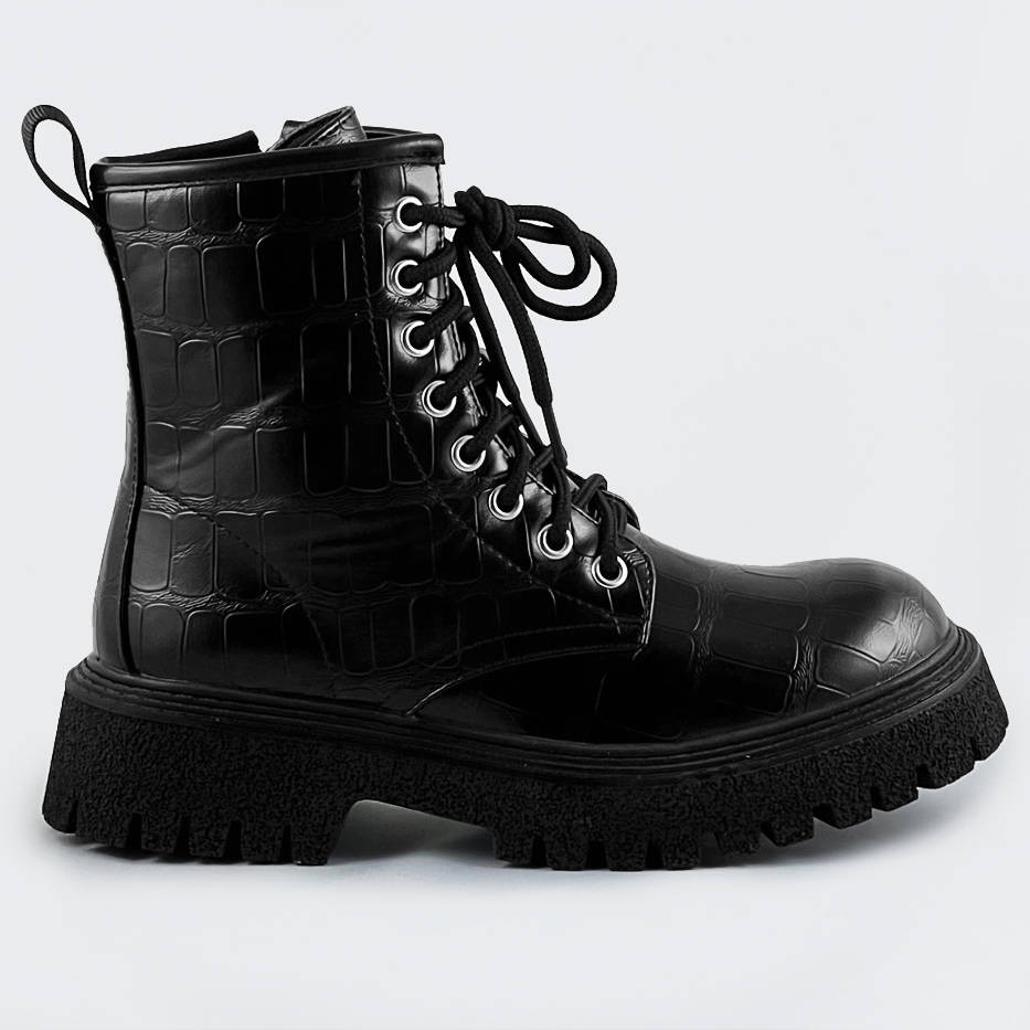 Černé dámské šněrovací boty "krokodýl" (A9897) odcienie czerni L (40)