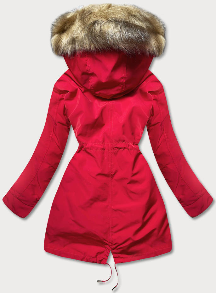 Červeno-ecru teplá dámská zimní bunda (W629) odcienie czerwieni L (40)