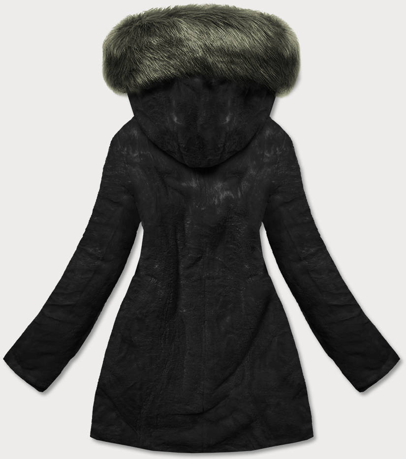 Khaki-černá teplá dámská oboustranná zimní bunda (W610) odcienie czerni S (36)