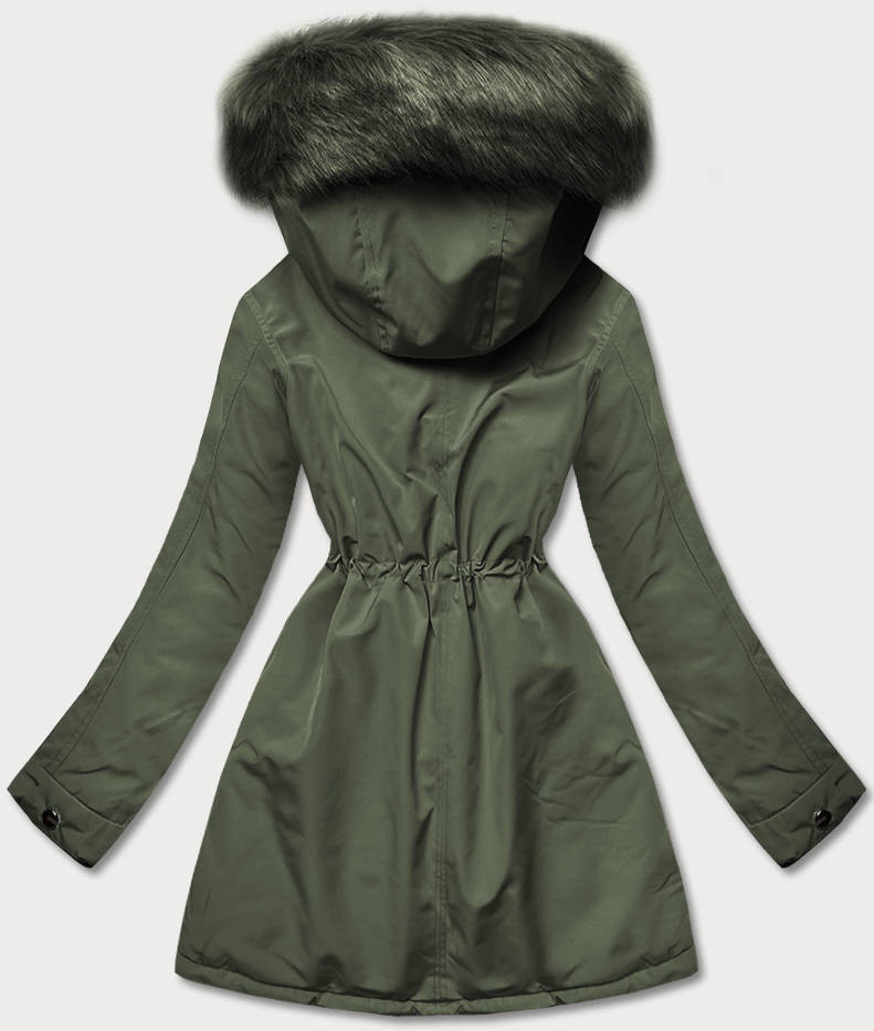Teplá dámská oboustranná zimní bunda v khaki barvě (W610BIG) odcienie zieleni 54