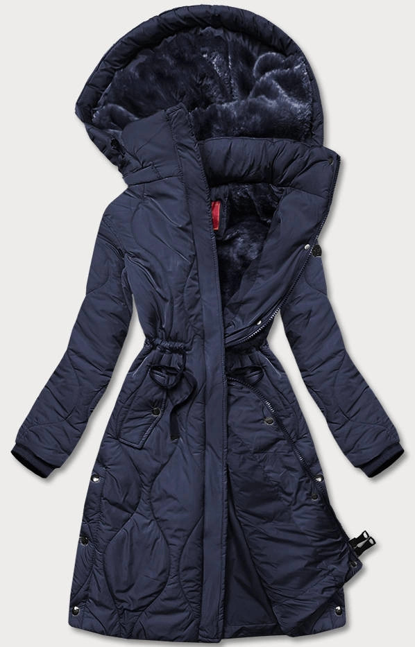 Tmavomodrá dámska zimná bunda po kolená (m-21601) odstíny modré XXL (44)