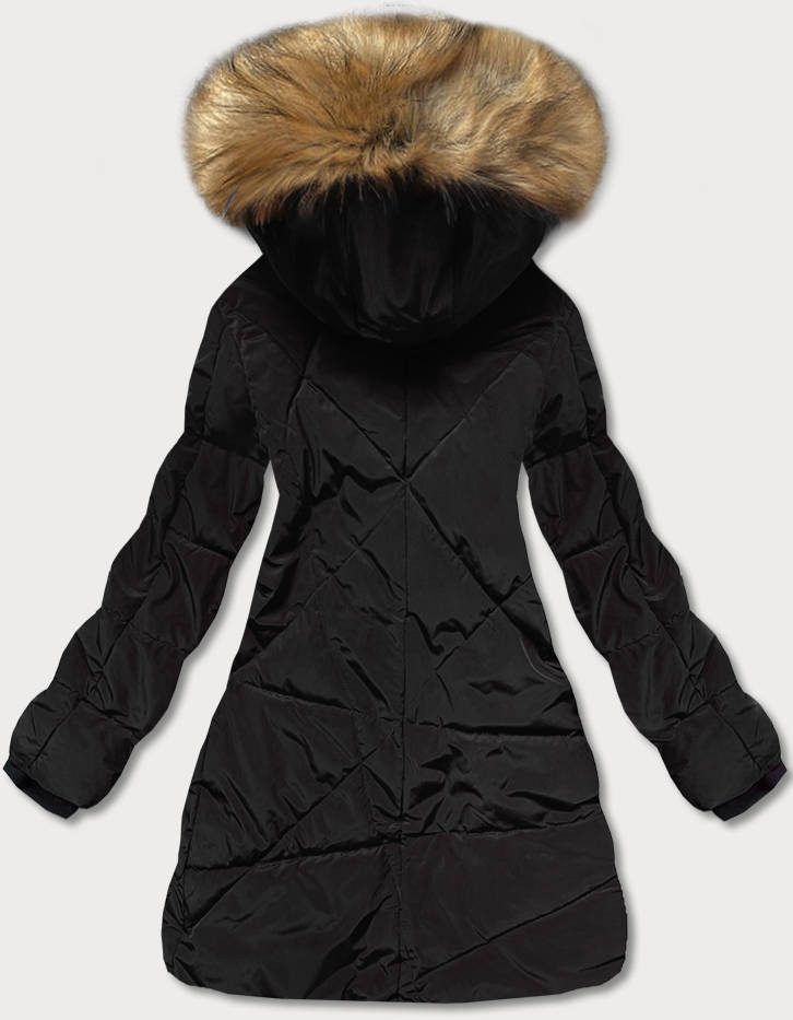 Černo-hnědá dámská prošívaná zimní bunda (M-21015) odcienie czerni S (36)