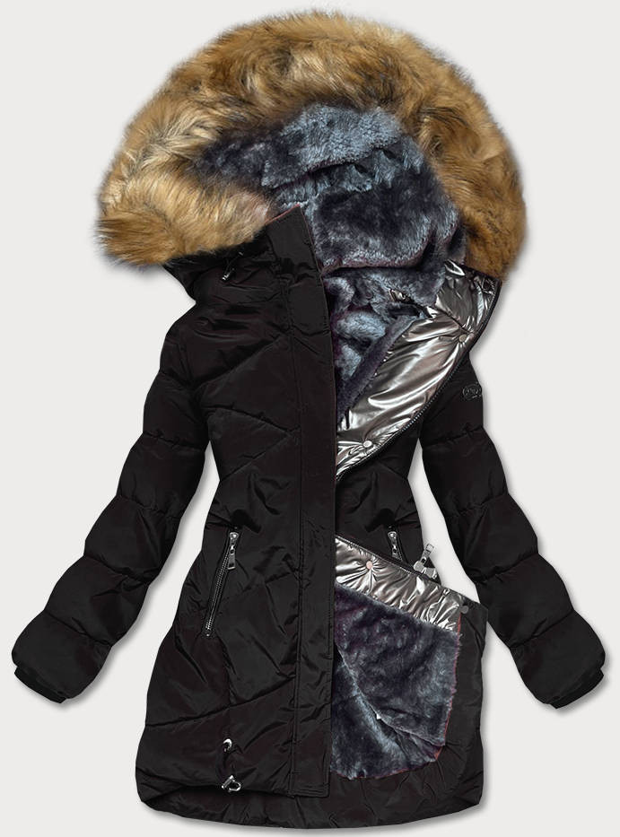 Černo-grafitová dámská prošívaná zimní bunda (M-21015) odcienie czerni XL (42)