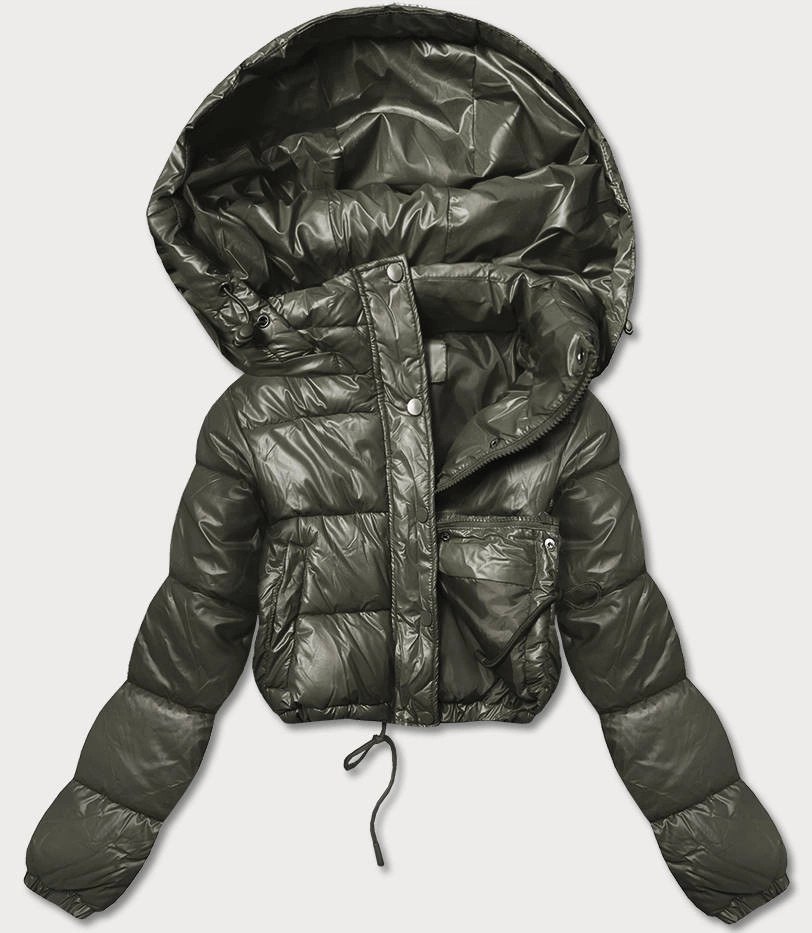 Krátka khaki páperová bunda (d2-3831-22) odstíny zelené XXL (44)