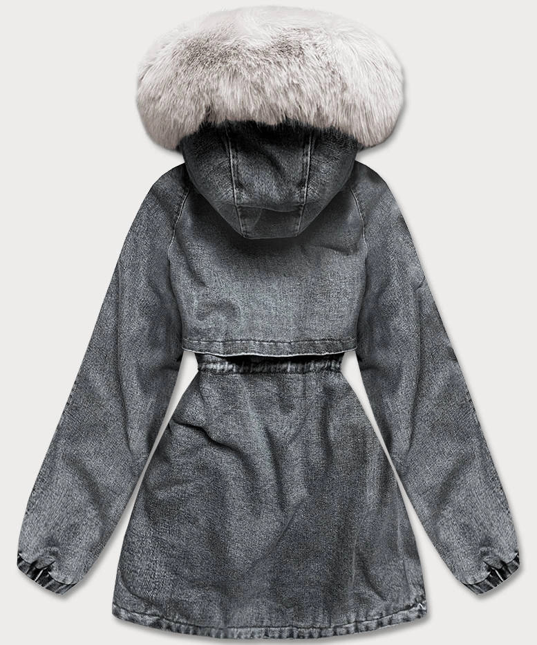 Damska kurtka jeansowa na futrzanej podszewce czarny/ecru (br8048-1046) odstíny černé M (38)