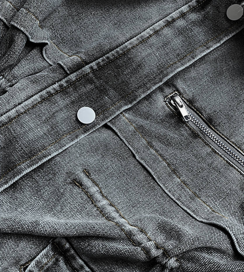 Černo/šedá dámská džínová bunda s kožešinovou podšívkou (BR8048-109) odcienie czerni XXL (44)