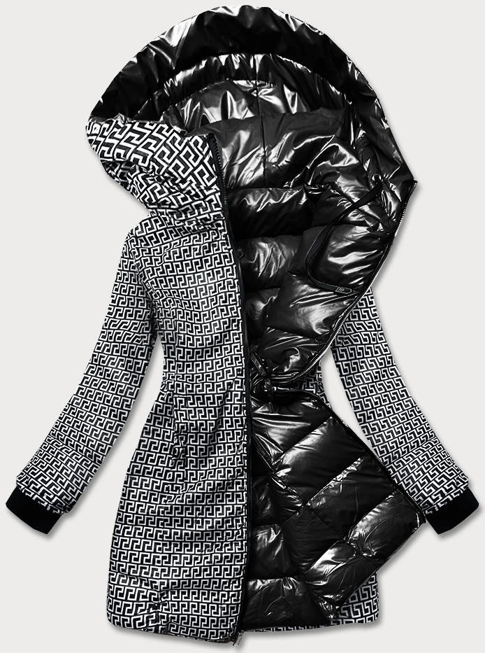 Čierna obojstranná dámska metalická bunda (b8070-1) odstíny černé XXL (44)