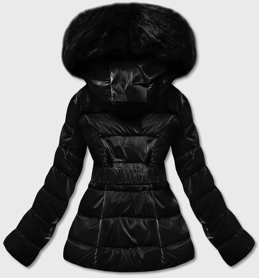 Krátká černá lesklá dámská bunda (B8090-1) odcienie czerni XL (42)
